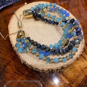 Blue beaded bracelet stack set